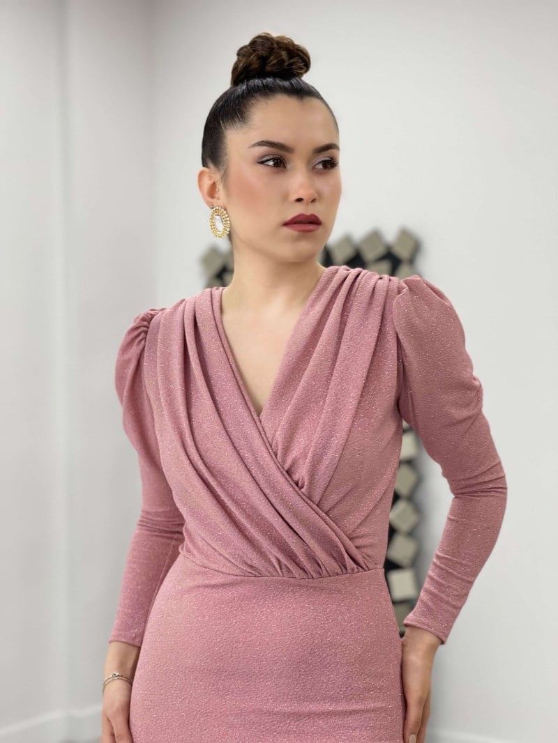 Simli Kalem Elbise - PUDRA