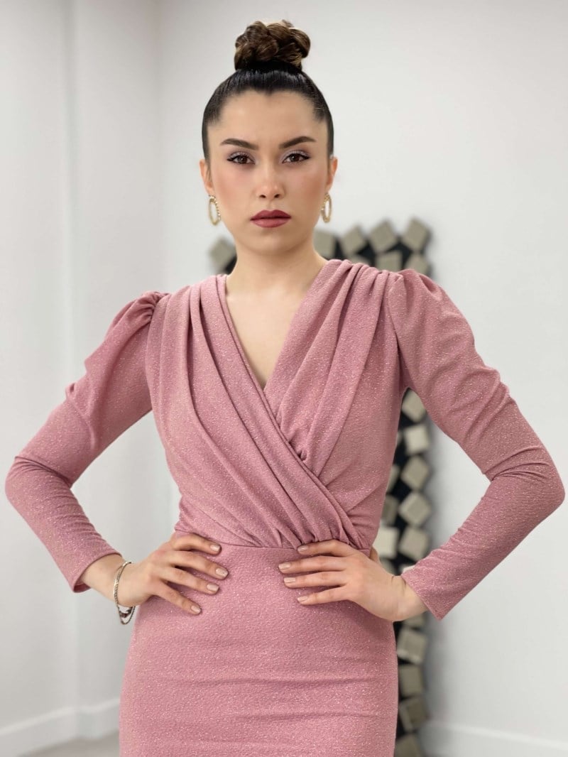 Simli Kalem Elbise - PUDRA