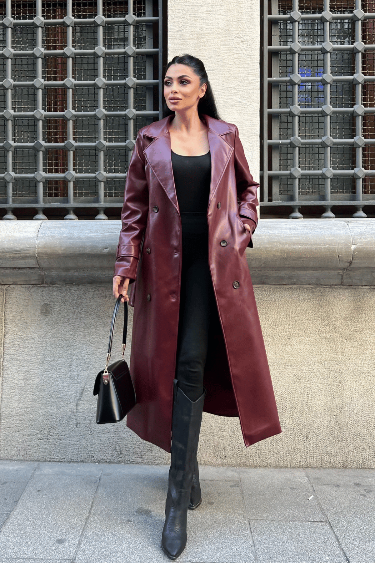 Suni Deri Kumaş Ceket - BORDO