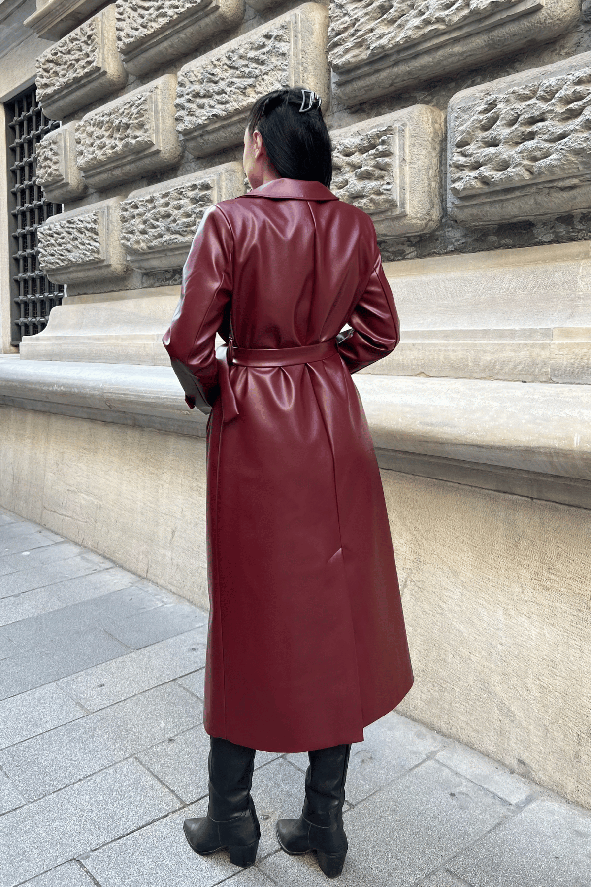 Suni Deri Kumaş Ceket - BORDO