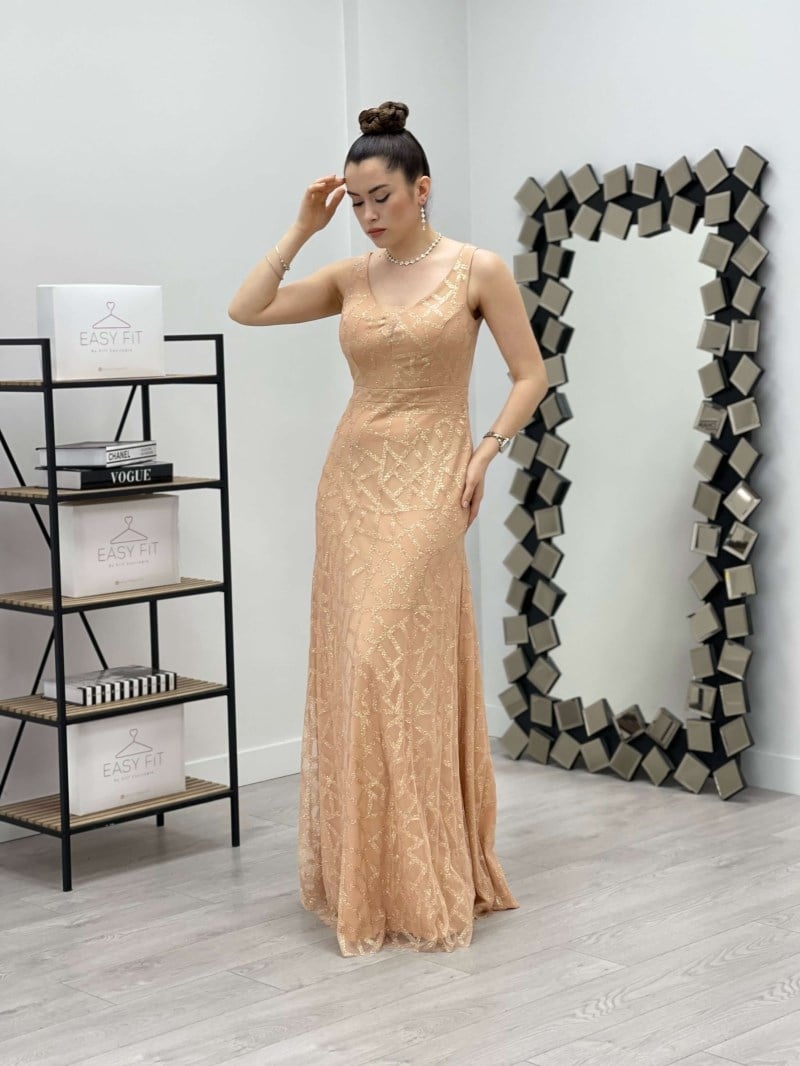 Tulle Sequin Design Fish Dress - Gold