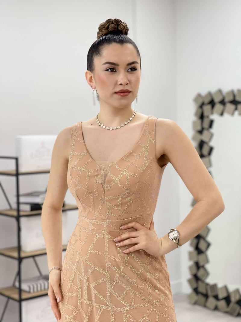 Tulle Sequin Design Fish Dress - Gold