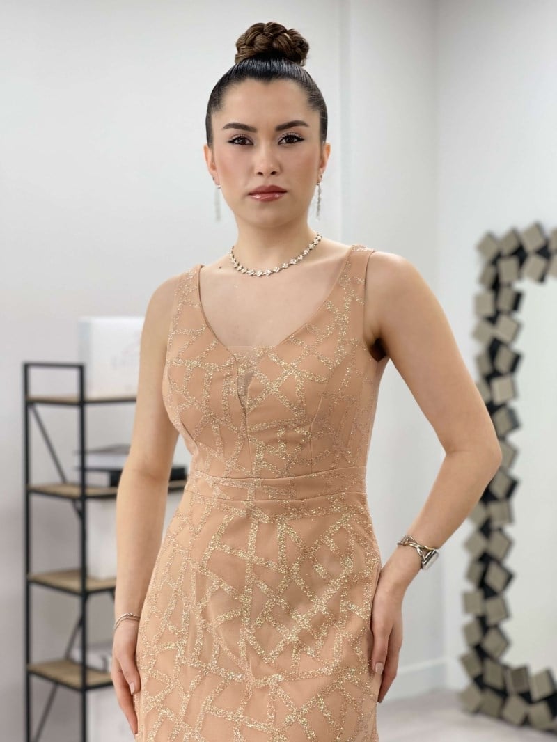 Tulle Sequin Design Fish Dress - Gold