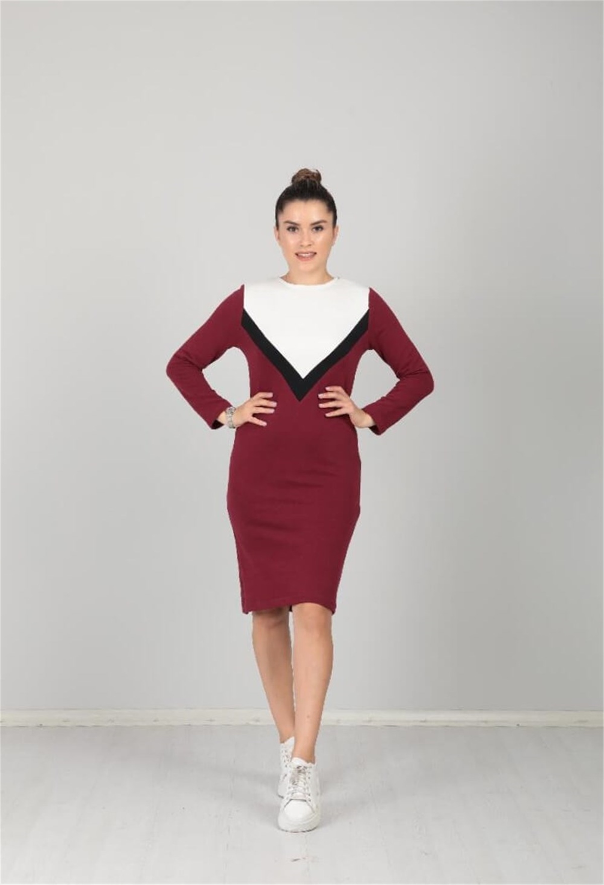 Üç İplik Günlük Elbise - Bordo