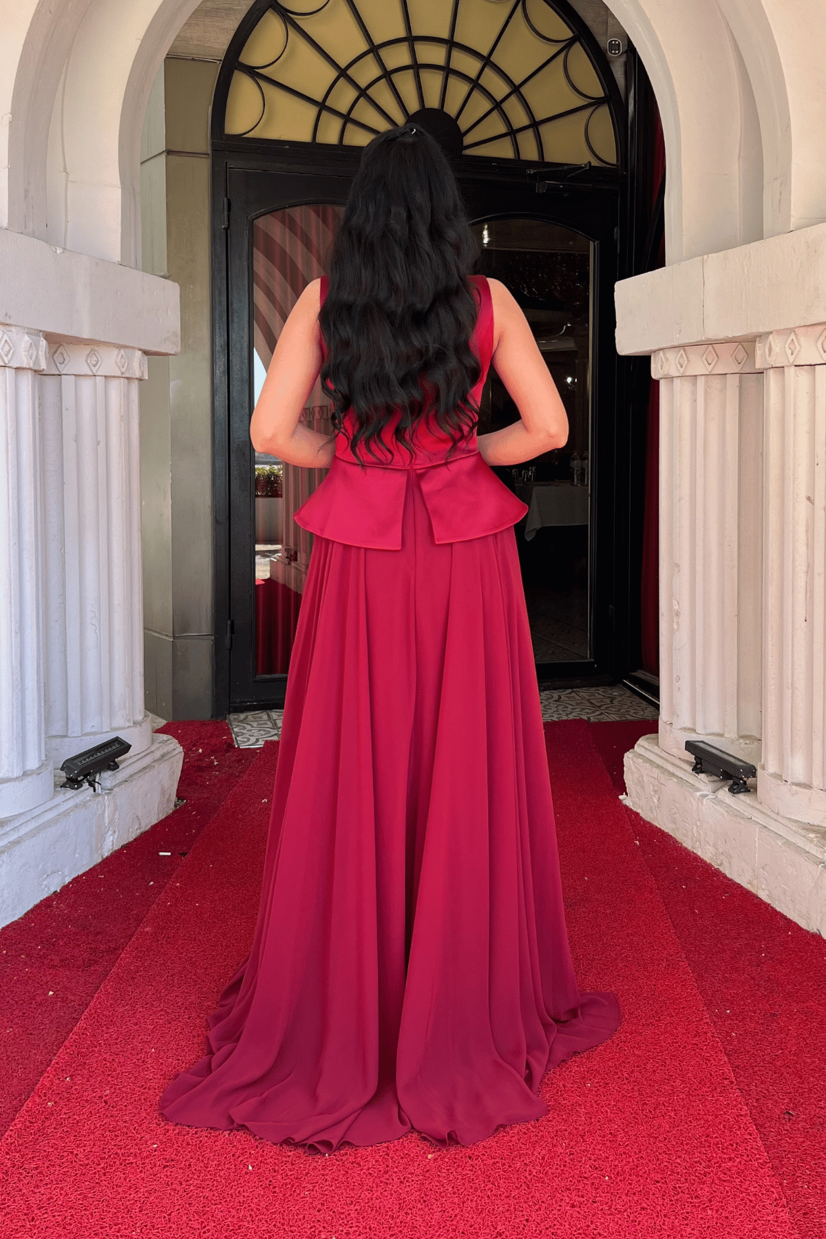 Üst Saten Alt Sifon Tasarım Elbise - BORDO