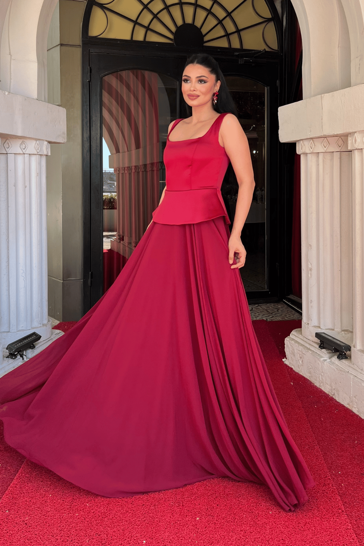 Üst Saten Alt Sifon Tasarım Elbise - BORDO