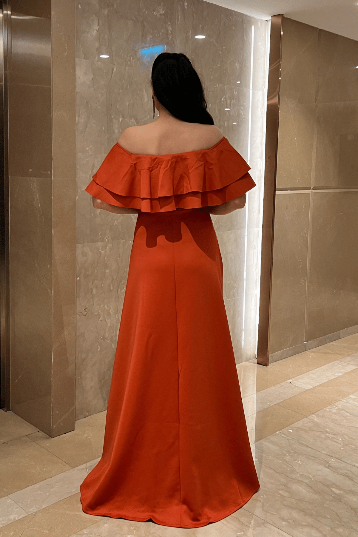 Volanlı Elbise - Kiremit