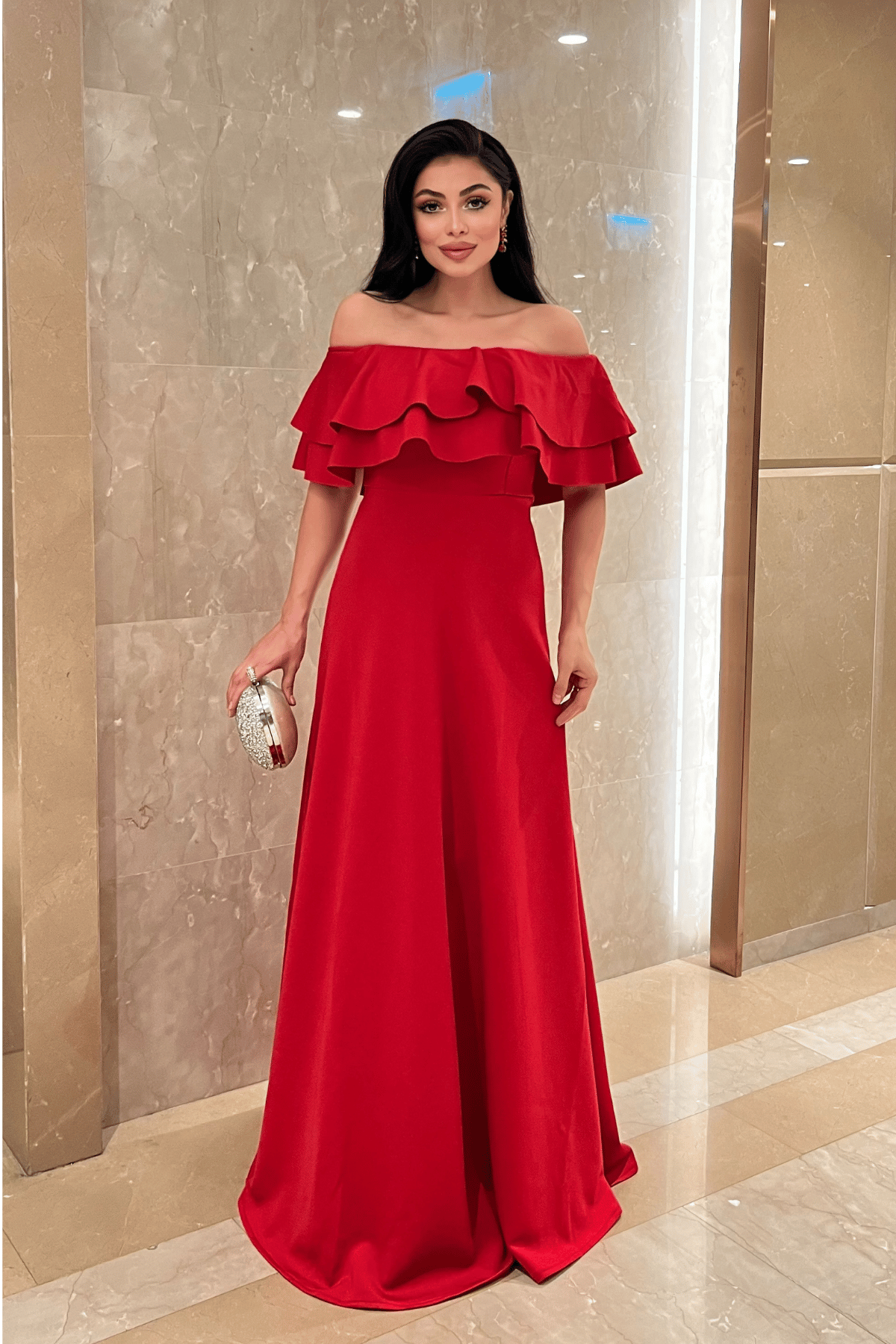 Volanlı Elbise - Kırmızı