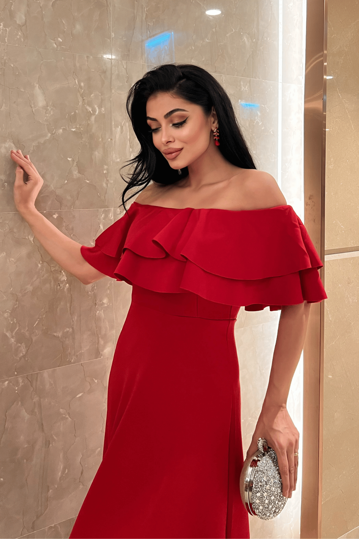 Volanlı Elbise - Kırmızı