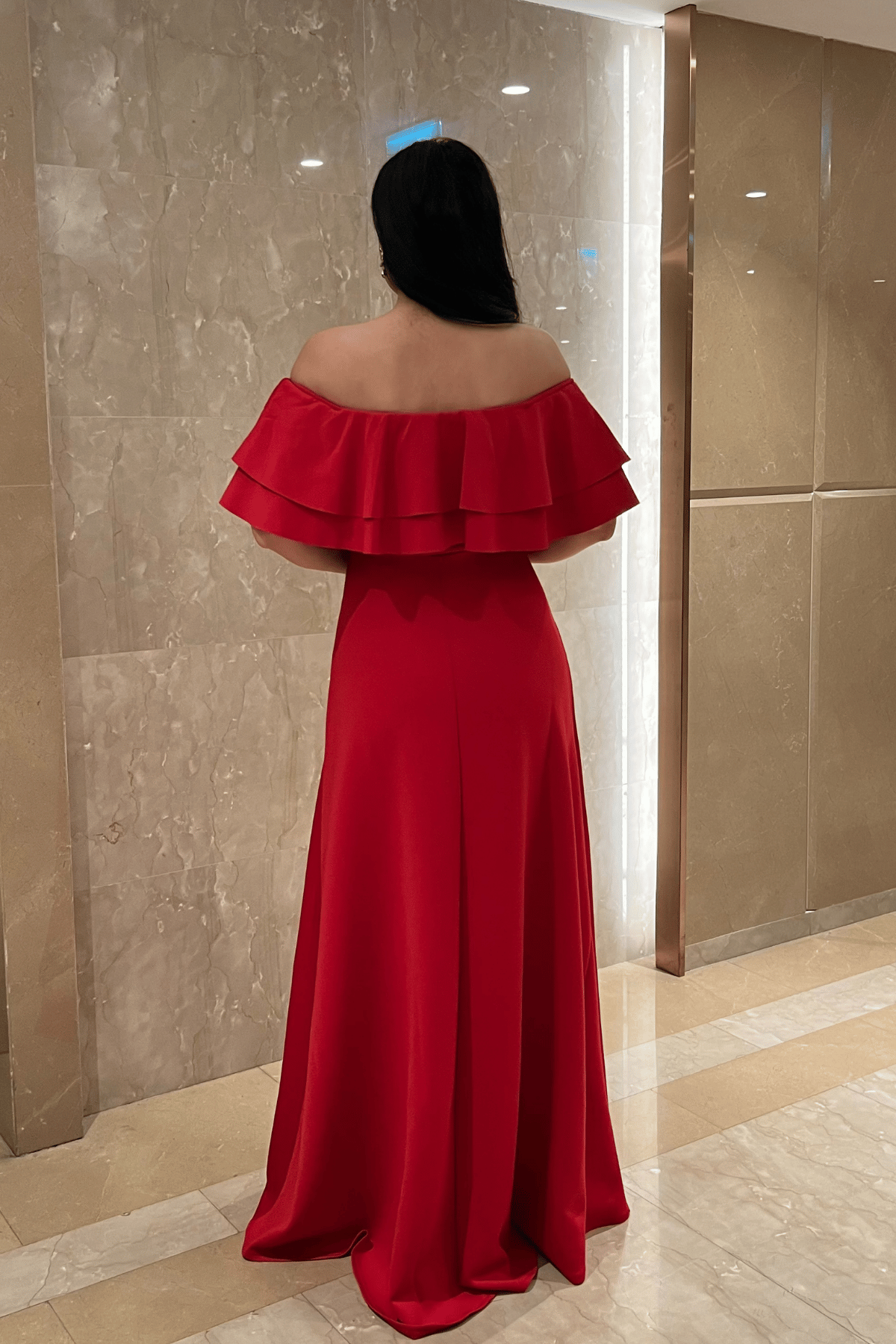 Volanlı Elbise - Kırmızı