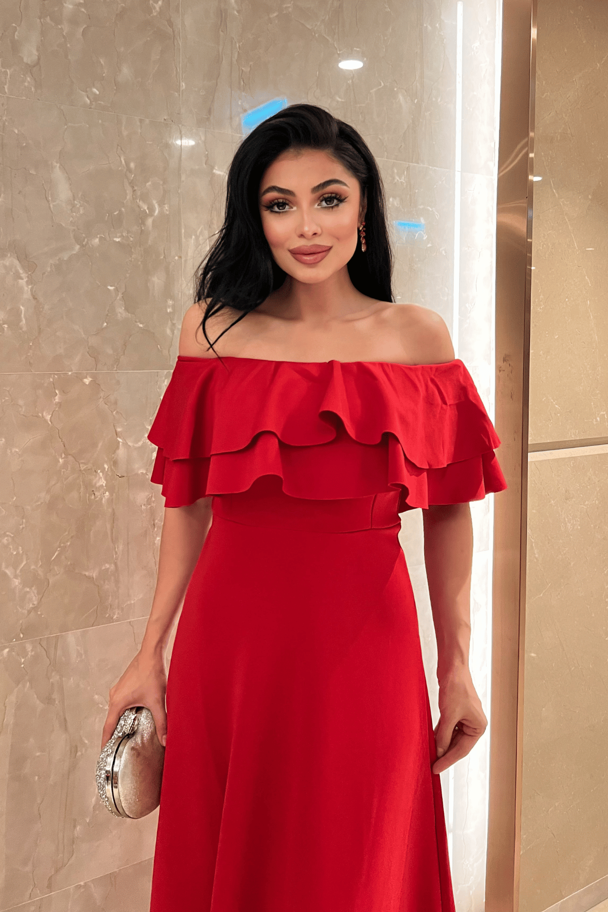 Volanlı Elbise - Kırmızı