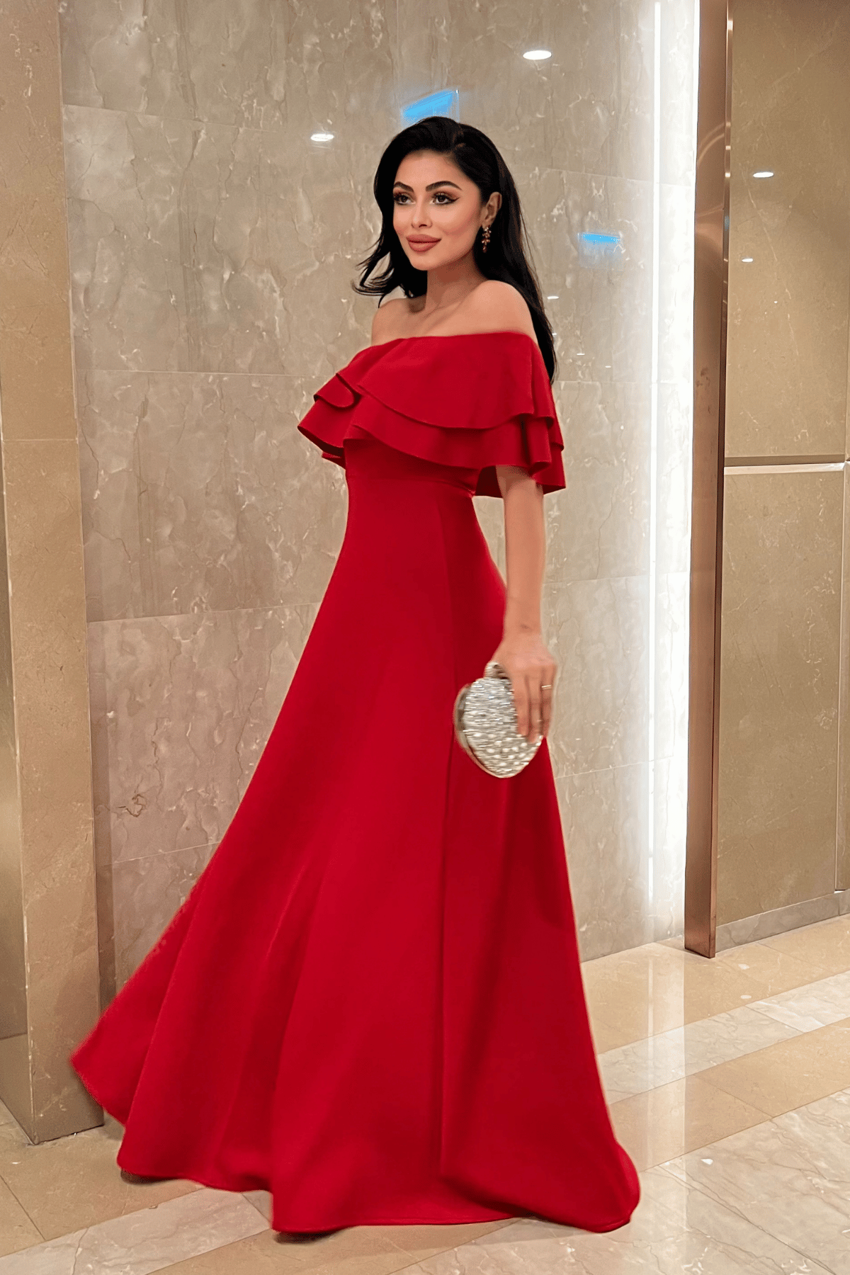 Volanlı Elbise - Kırmızı