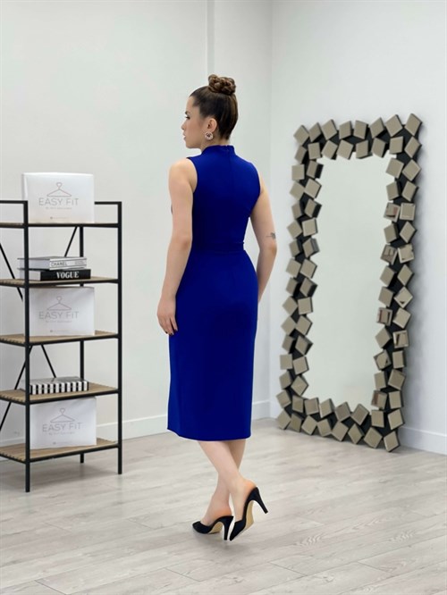 Atlas Fabric Belt Detailed Pencil Dress - Sax Blue