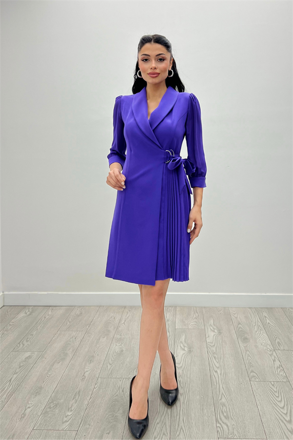 Atlas Kumaş Pliseli Ceket Elbise - MOR