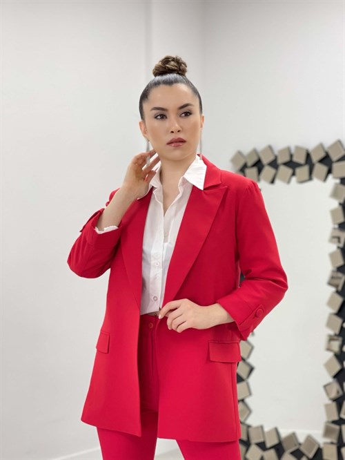 Atlas Fabric Half Sleeve Jacket - Red