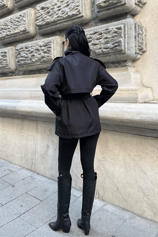 Bondit Kumaş Kısa Trençkot - ANTRASİT