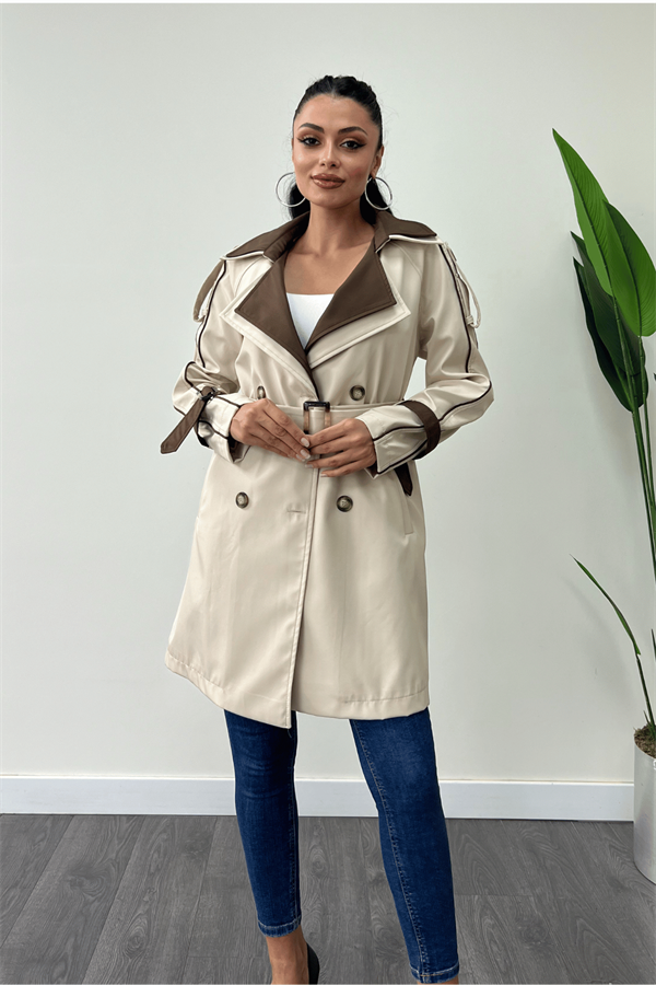 Bondit Kumaş Tasarım Trençkot - KREM