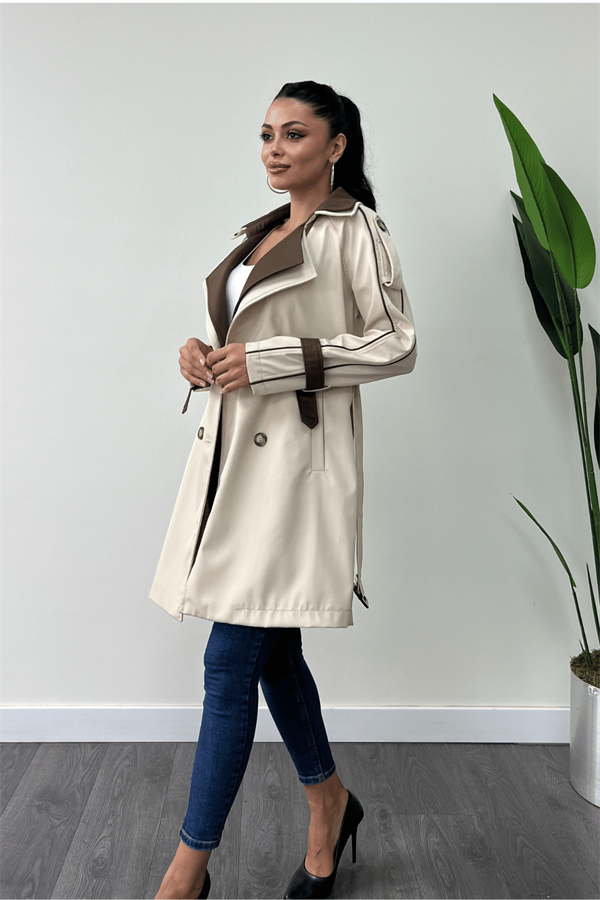 Bondit Kumaş Tasarım Trençkot - KREM