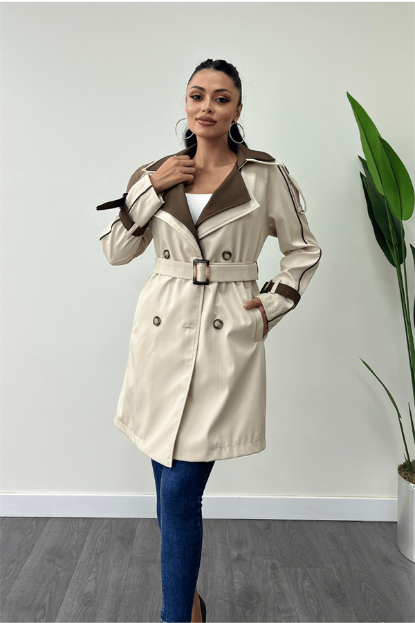 Bondit Kumaş Tasarım Trençkot - KREM