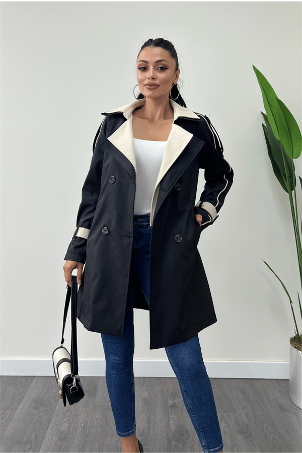 Bondit Kumaş Tasarım Trençkot - SİYAH