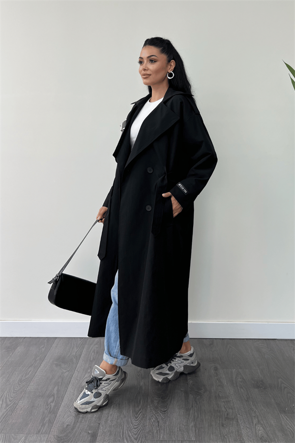 Cep Detaylı Kaşe Kaban - SİYAH