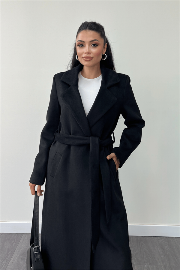 Cep Detaylı Kaşe Kaban - SİYAH