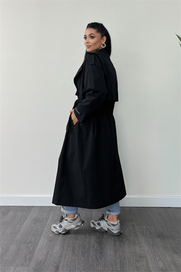 Cep Detaylı Kaşe Kaban - SİYAH