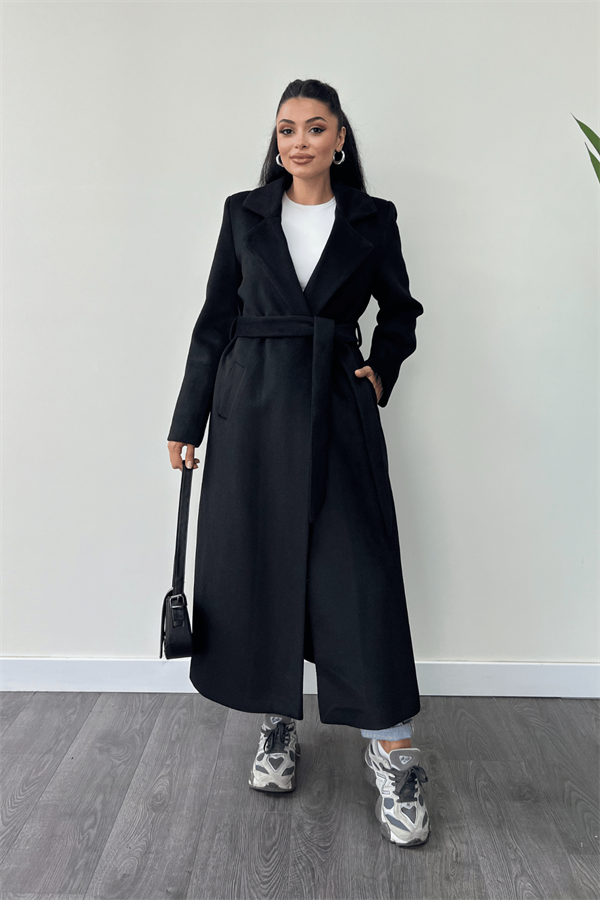 Cep Detaylı Kaşe Kaban - SİYAH