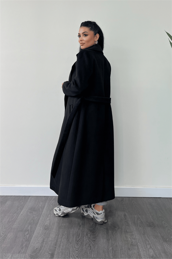 Cep Detaylı Kaşe Kaban - SİYAH