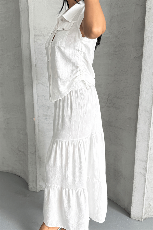 Çilek Kumaş Etekli Takım - BEYAZ