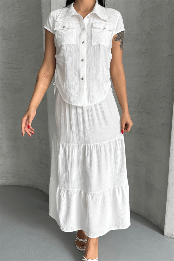 Çilek Kumaş Etekli Takım - BEYAZ