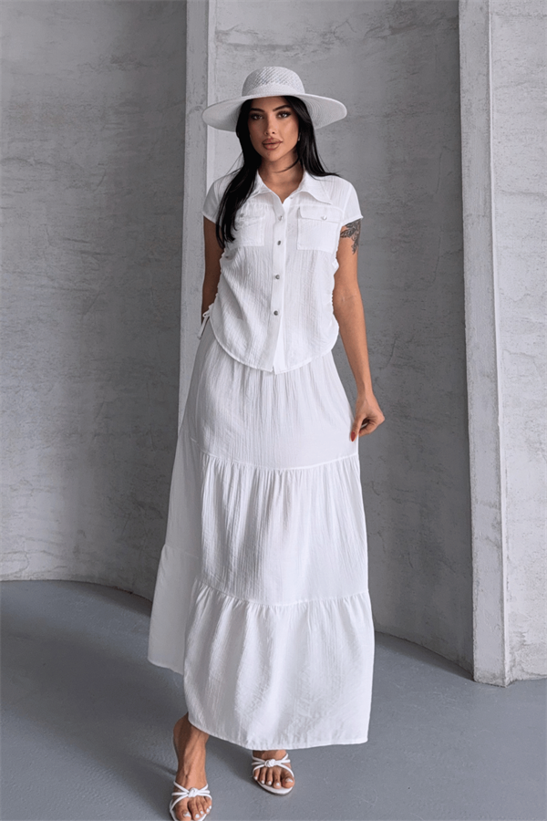 Çilek Kumaş Etekli Takım - BEYAZ