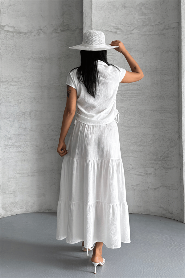 Çilek Kumaş Etekli Takım - BEYAZ