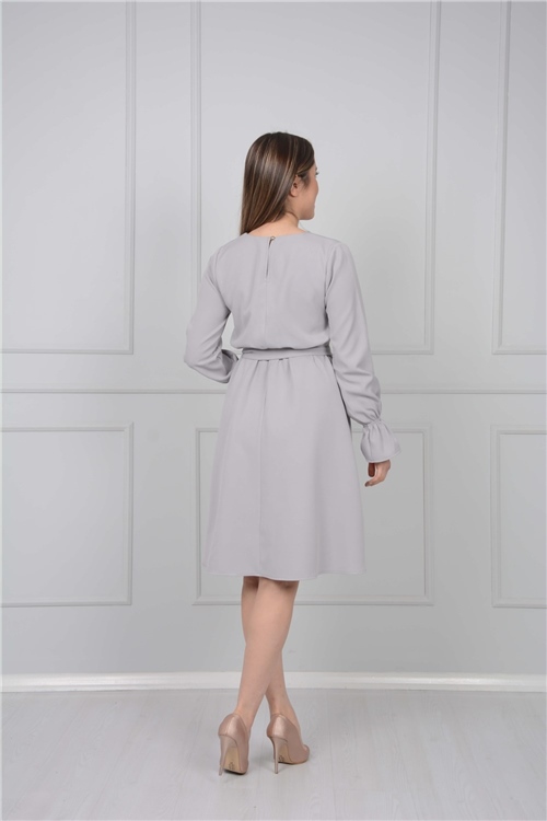 Crepe Fabric Elastic Waist Dress - Gray