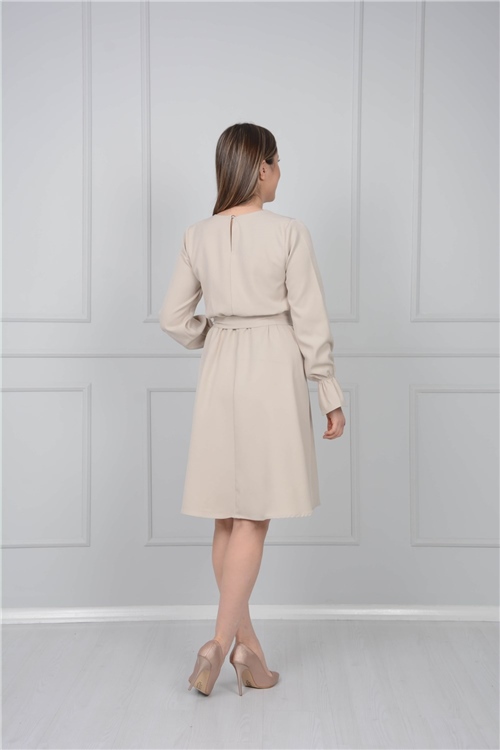 Crepe Fabric Elastic Waist Dress - Mink Color
