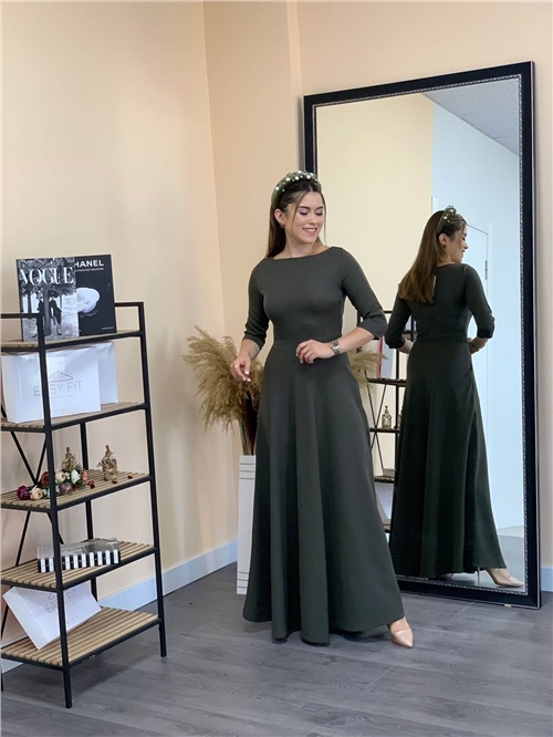 Crepe Fabric Poor Sleeve Dress - Khaki Green