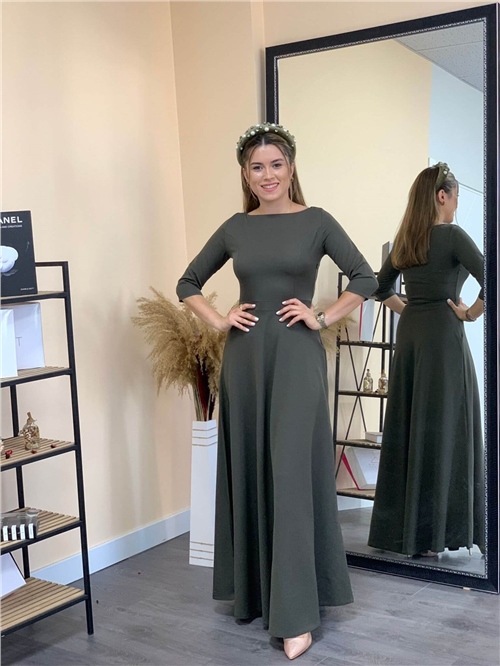 Crepe Fabric Poor Sleeve Dress - Khaki Green