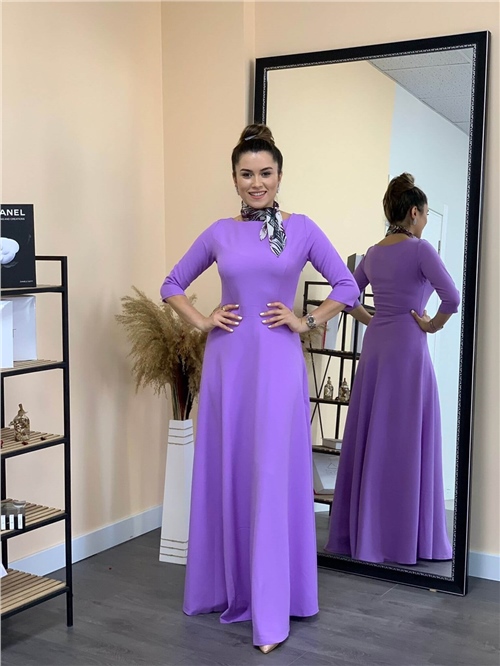 Crepe Fabric Poor Sleeve Dress - Lilac Color