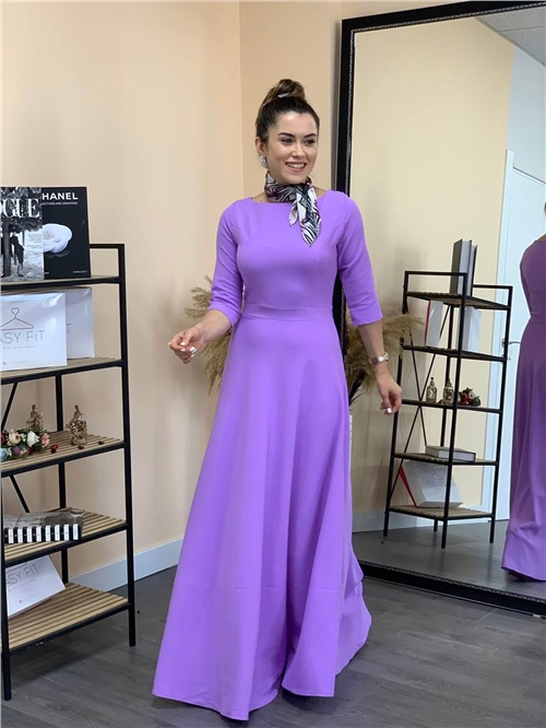 Crepe Fabric Poor Sleeve Dress - Lilac Color