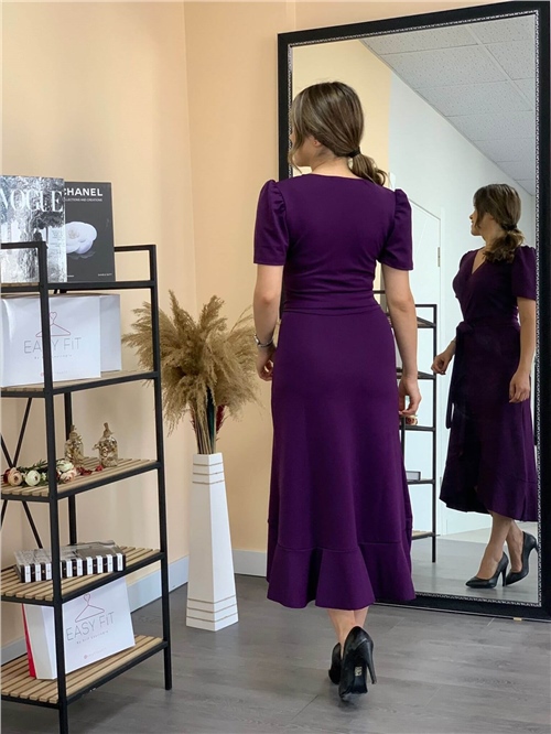 Crepe Fabric Midi Dress Purple