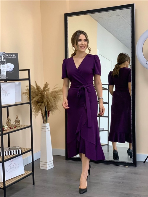 فستان متوسط الطول بقماش كريب