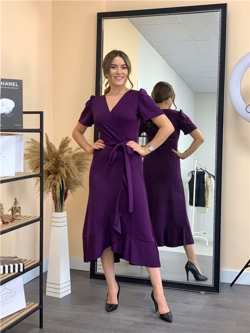 Crepe Fabric Midi Dress Purple