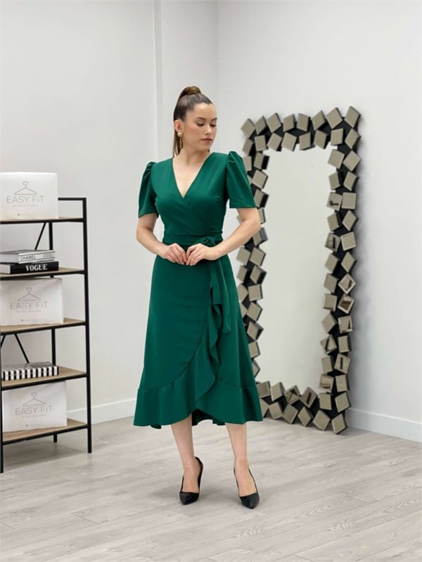 Crep Kumaş Midi Elbise  - ZÜMRÜT YEŞİL