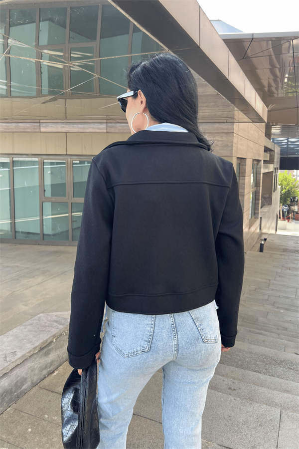 Crop Kaşe Ceket - SİYAH