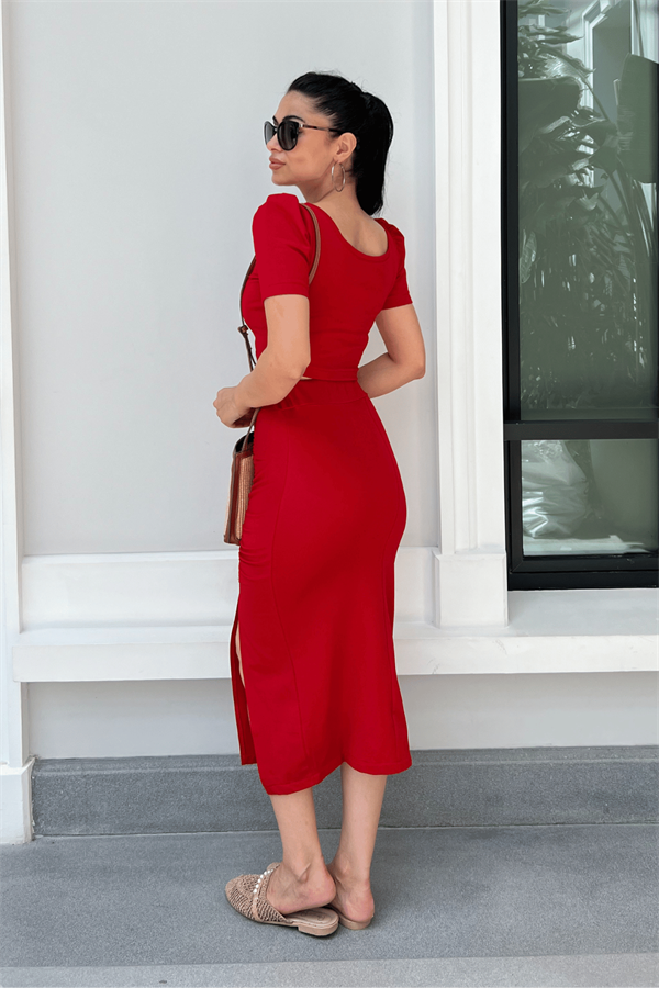 بدلة مزدوجة من قماش الغوص - أحمر