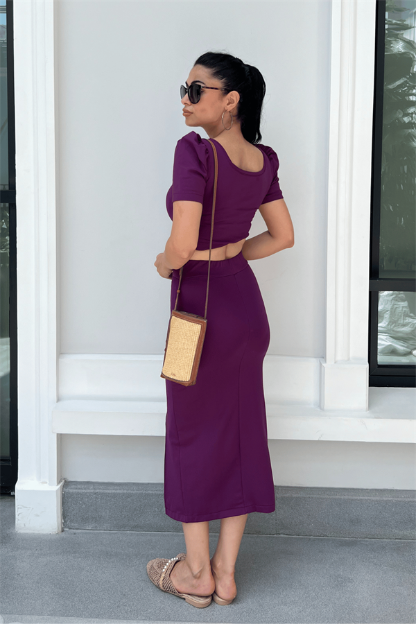 بدلة مزدوجة من قماش الغوص - الباذنجان الأرجواني