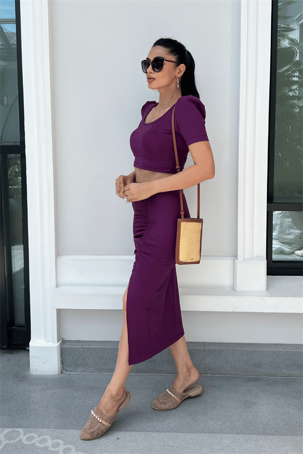 بدلة مزدوجة من قماش الغوص - الباذنجان الأرجواني