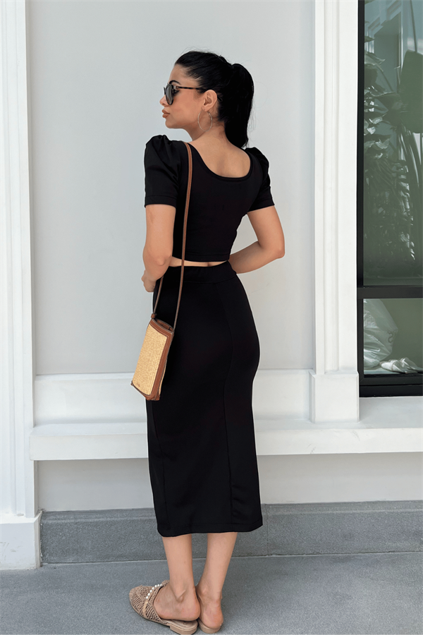 بدلة مزدوجة من قماش الغوص - الأسود