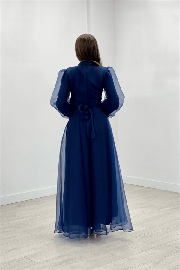 Dalya Organza Fabric Evening Dress - NAVY BLUE