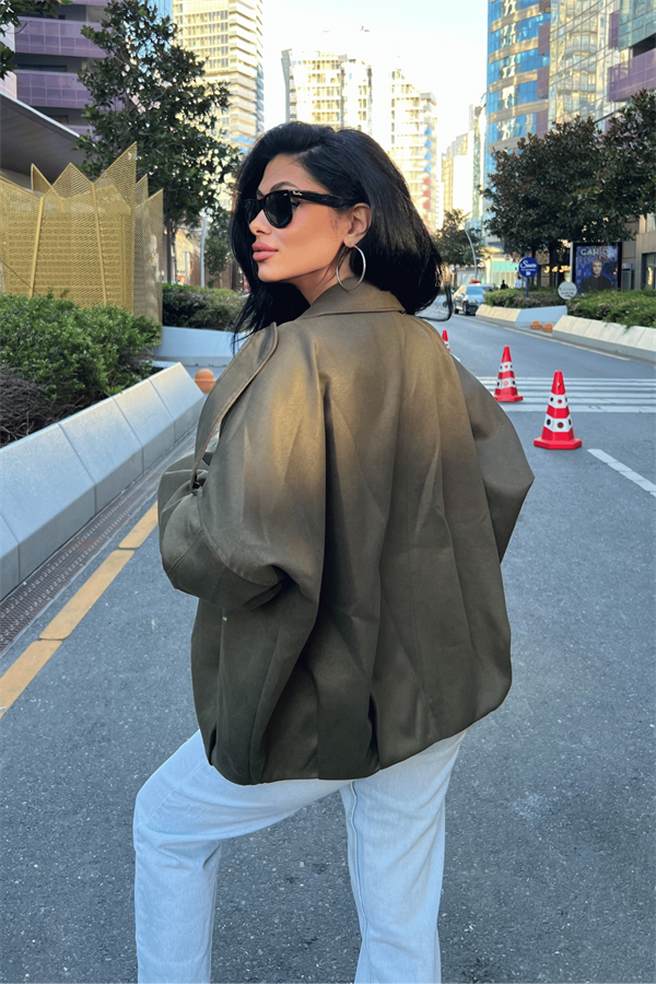 Dokuma Süet Kumaş Apoletli Bomber Ceket - HAKİ YEŞİLİ